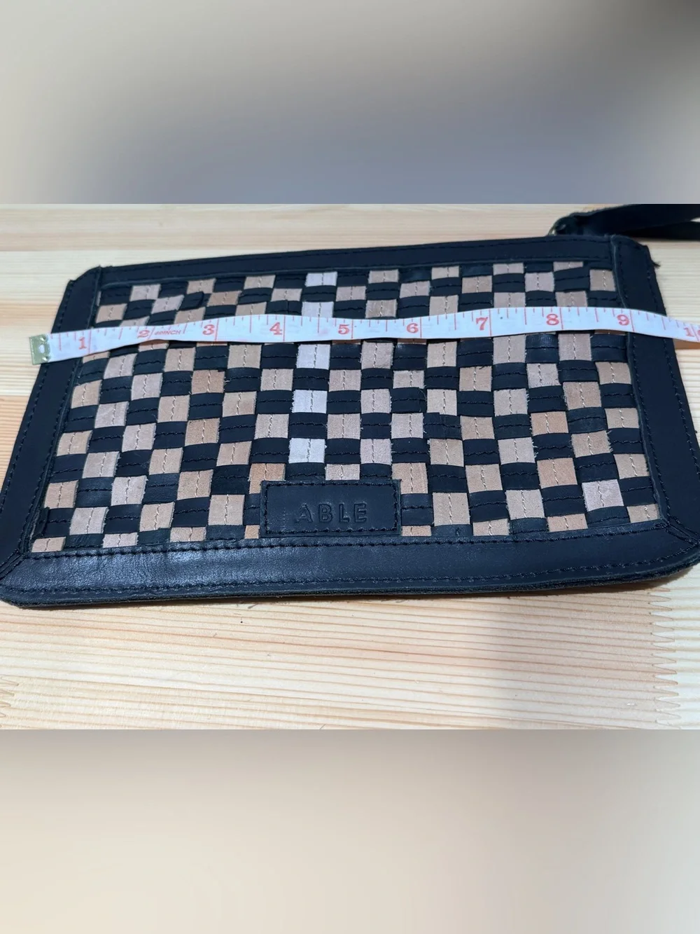 ABLE Nesmia Basketweave Leather Clutch in Black / Tan – NWT